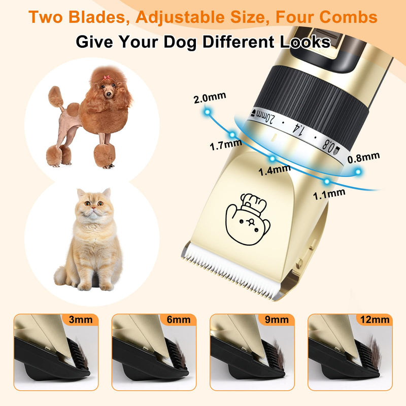 Dog Grooming Kit, Cordless Dog Clippers, Electric Shaving, Low Noise Rechargeable Dogs Hair Trimmer, with a Shaving Head for Feet, Suitable for Cats and Dogs, 2000MA - PawsPlanet Australia