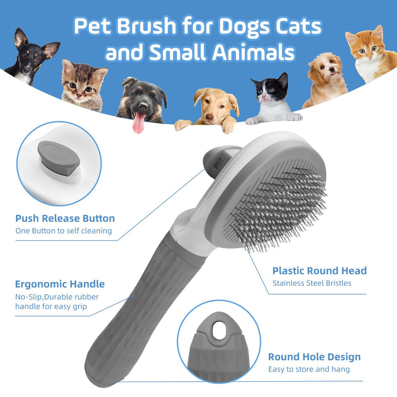 Cat Brush,Self Cleaning Dog Brush for Shedding,Skin Friendly Cat Brushes for Indoor Cats Shedding Massage Grooming,Deshedding Dog Slicker Brush for Cats Loose Fur Long&Short Hair Removal Grey - PawsPlanet Australia