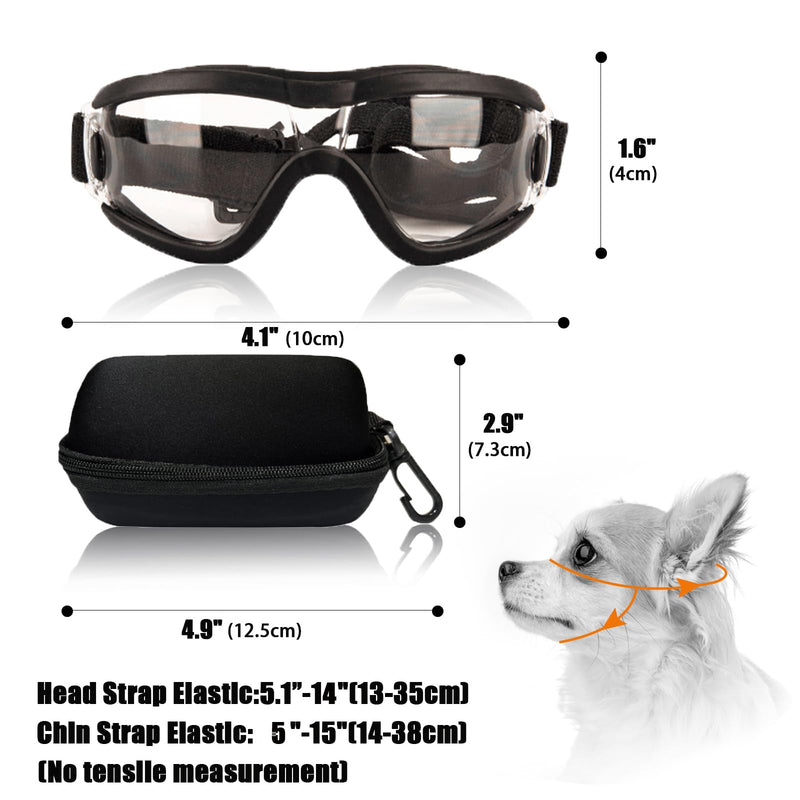 Dog Goggles Small Breed Dog Sunglasses with Adjustable for UV Protection Eyewear Doggy Doggie Puppy Glasses Anti-Fog Wind Dust Snowproof (Black Frame Transparent Lens) Black Frame Transparent Lens
