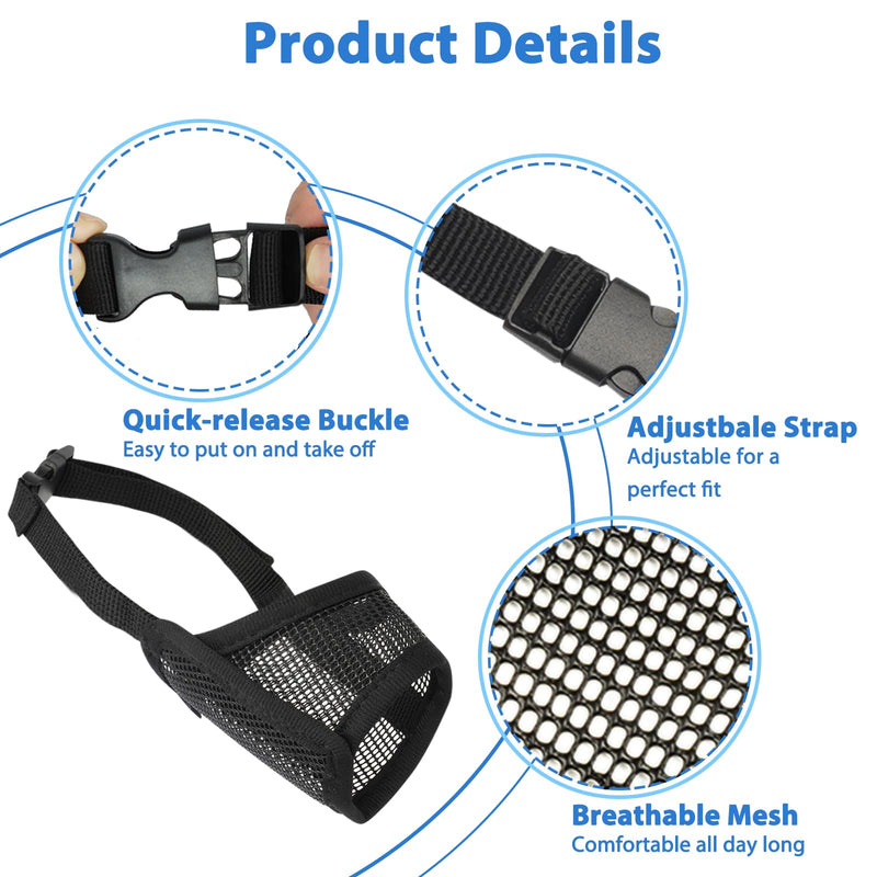 LUCKYPAW Dog Muzzle Suits for Small Medium Large Dogs, Mesh Muzzle Anti Biting Chewing, Breathable Mouth Cover Set with Adjustable Strap for Grooming Vet Visiting Training, 7 PCS(XXS-XXL), Black Full Size 7 PCS(XXS-XXL) - PawsPlanet Australia