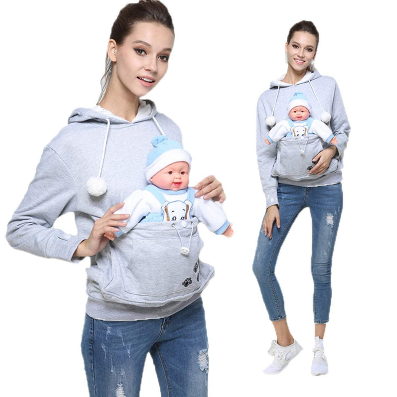 Women Pet Carrier Sweater Puppy Kitten Pouch Hoodies Long Sleeve Plus Size Tops Small Light Grey - PawsPlanet Australia