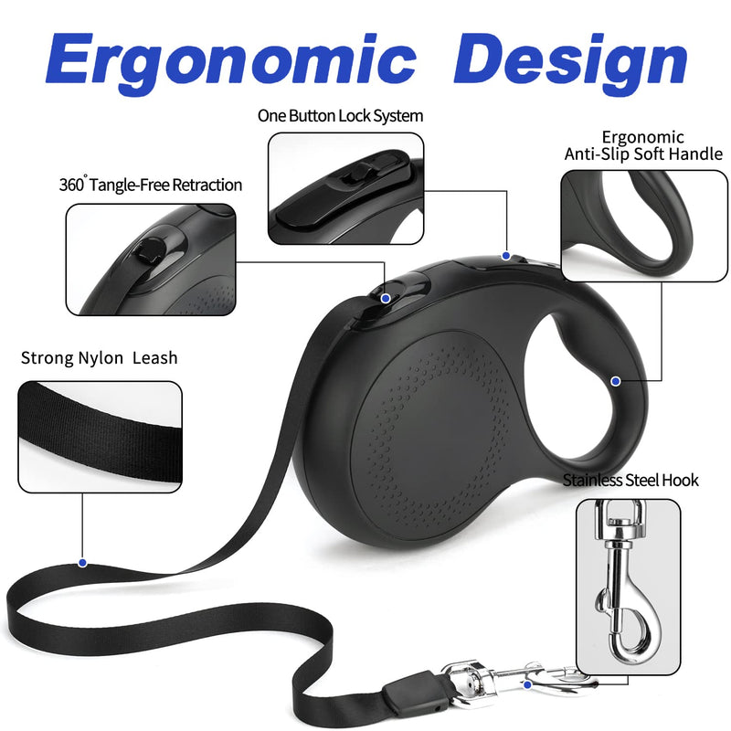 Retractable Dog Leash, 26 Feet Dog Leash for Small to Large Dogs up to 110lbs, Anti-Slip Handle One Button Lock and Release, Heavy Duty 360° Tangle-Free - PawsPlanet Australia