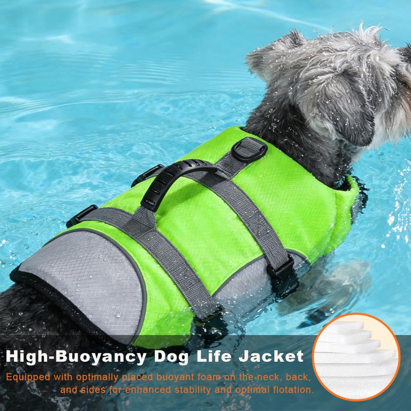 Mklhgty Dog Life Jacket, Reflective Adjustable Dog Life Vest with Rescue Handle for Swimming and Boating, Ripstop Pet Safety Life Preserver for Small, Medium and Large Dogs Green X-Small - PawsPlanet Australia