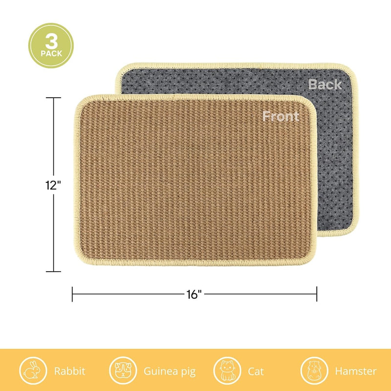 3 Pack Rabbit Scratching Pads - Soft Jute Chew Mats for Bunnies & Small Pets - Claw & Teeth Care, Natural Fiber Bedding, Cage Liner (16"x12") - PawsPlanet Australia