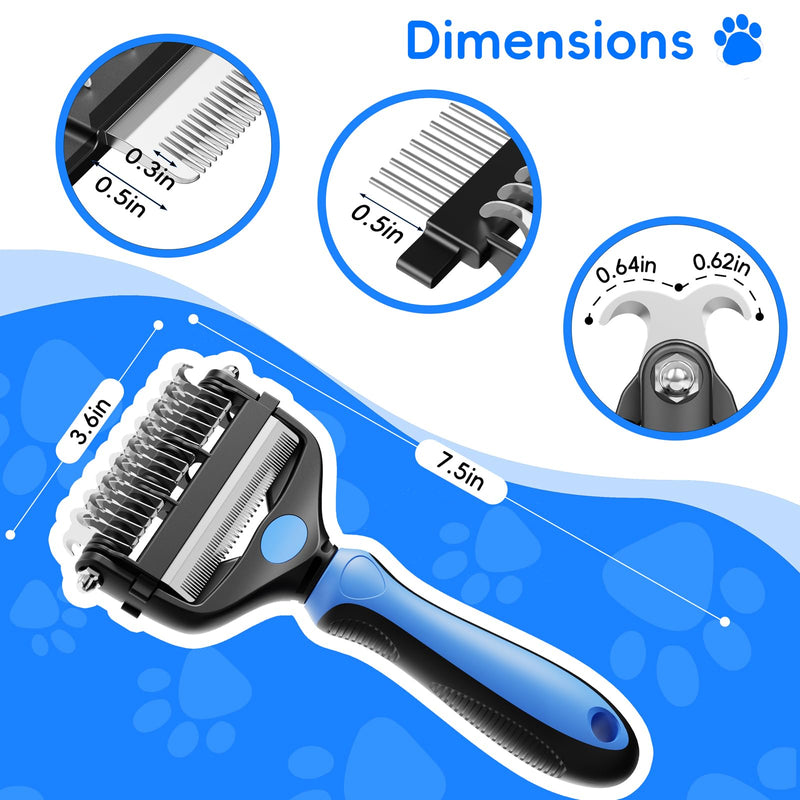 3-in-1 Pet Deshedding Tool – Grooming Brush for Dogs & Cats with Undercoat Rake & Dematting Comb (Blue) - PawsPlanet Australia