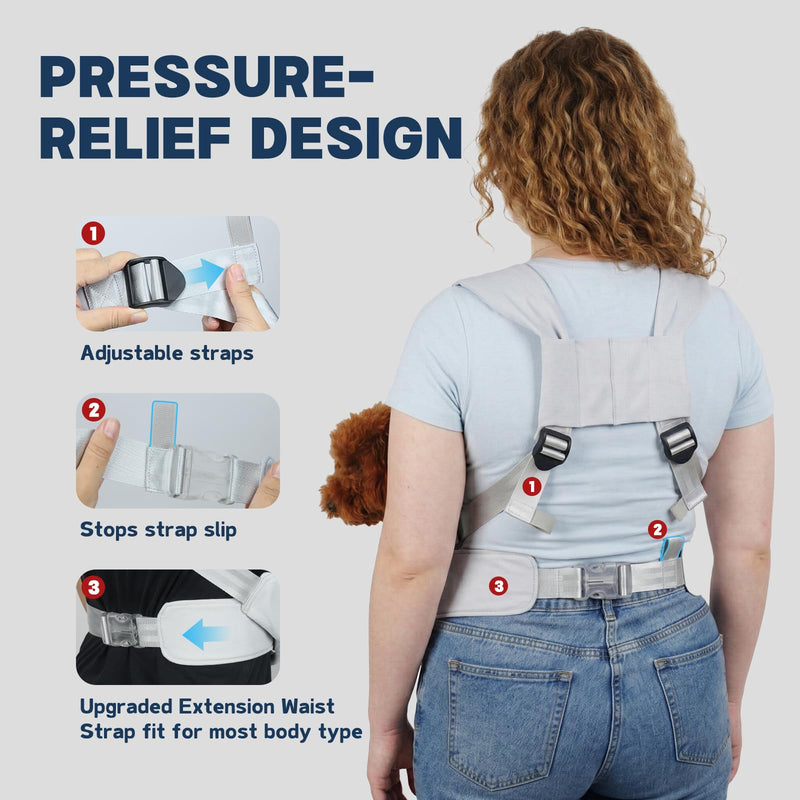 Dog Sling Carrier for Small Dogs with Bottom Support, Adjustable Pet Front Dog Carrier-Padded Straps Reducing Back Neck Pain, Anti-Anxiety Backpack for Travel Hiking Camping, Hands Free (Grey,S) Grey - PawsPlanet Australia