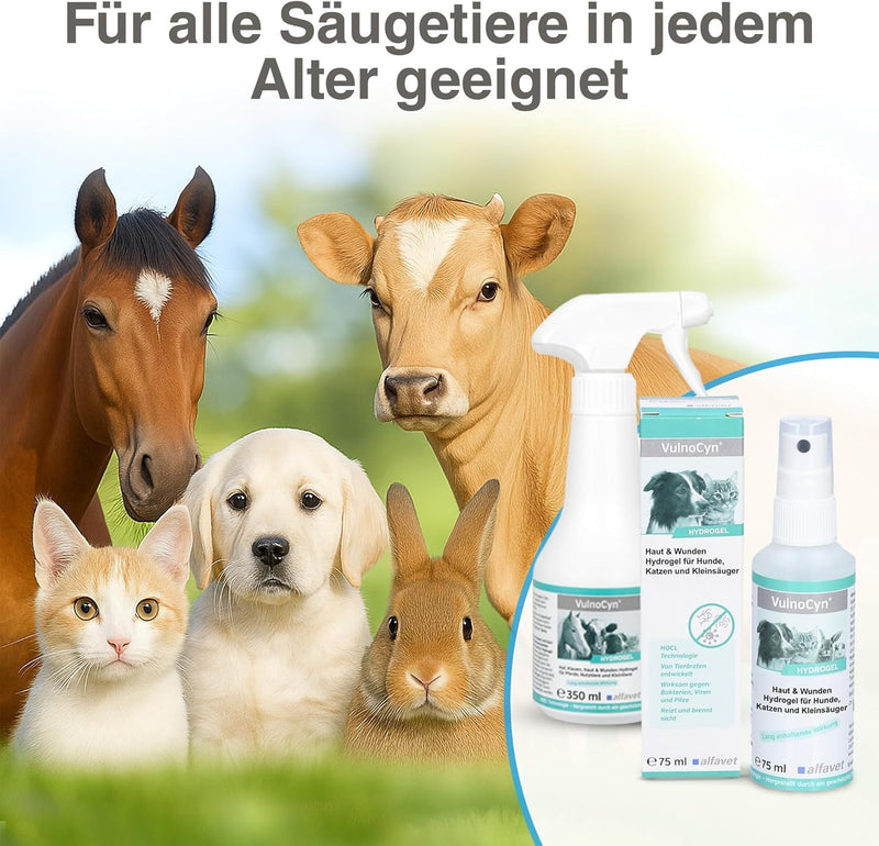 alfavet VulnoCyn Hydrogel 350 ml - Skin & Wound Spray for Small Animals, Horses & Farm Animals - Wound Spray Against Bacteria, Viruses & Fungi - Hydrogel with Long-Lasting Effect, pH Neutral & Alcohol Free