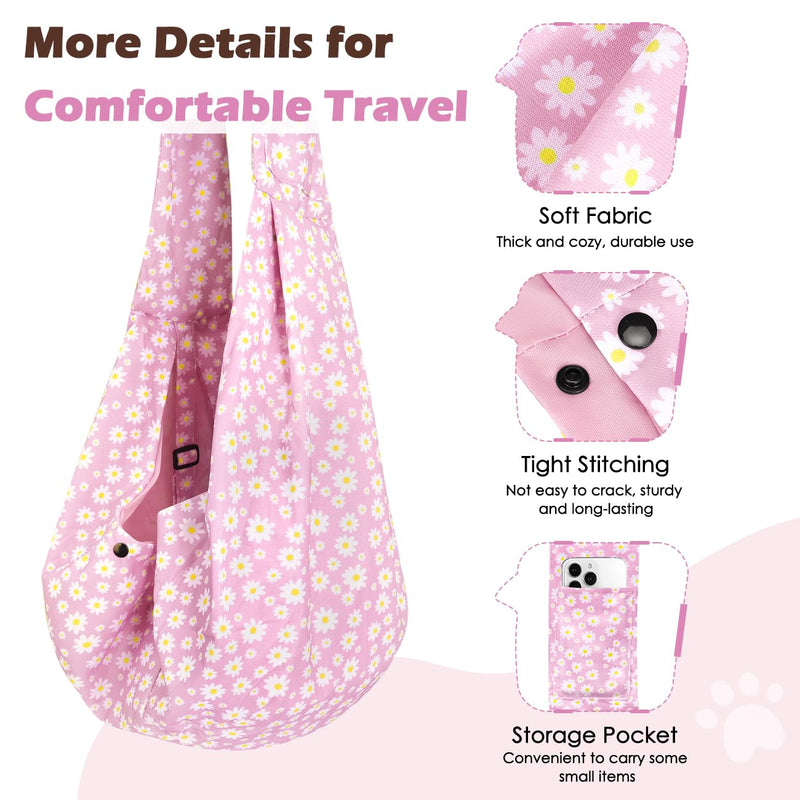 Pawaboo Small Dog Sling Carrier, Reversible Hands Free Dog Sling Carriers for Small Dogs and Cats, Puppy Slings Carrier with Safety Harness, Puppy Essentials, Pink Daisy - PawsPlanet Australia