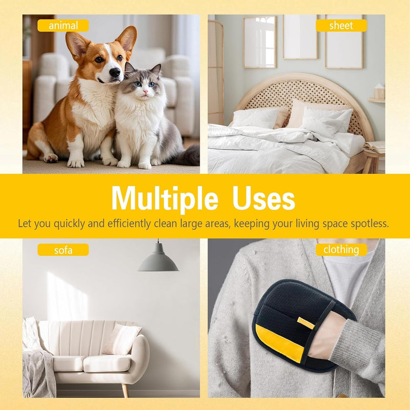 2PCS Electrostatic Pet Hair Removal Glove for Cats & Dogs, 2025 Gloves Pet Hair Removal, Washable Reusable Dogs Cats Hair Gloves for Furniture Bed Sheets Couch Clothes Carpet Car Seat (Yellow, 1PC-A) Yellow - PawsPlanet Australia