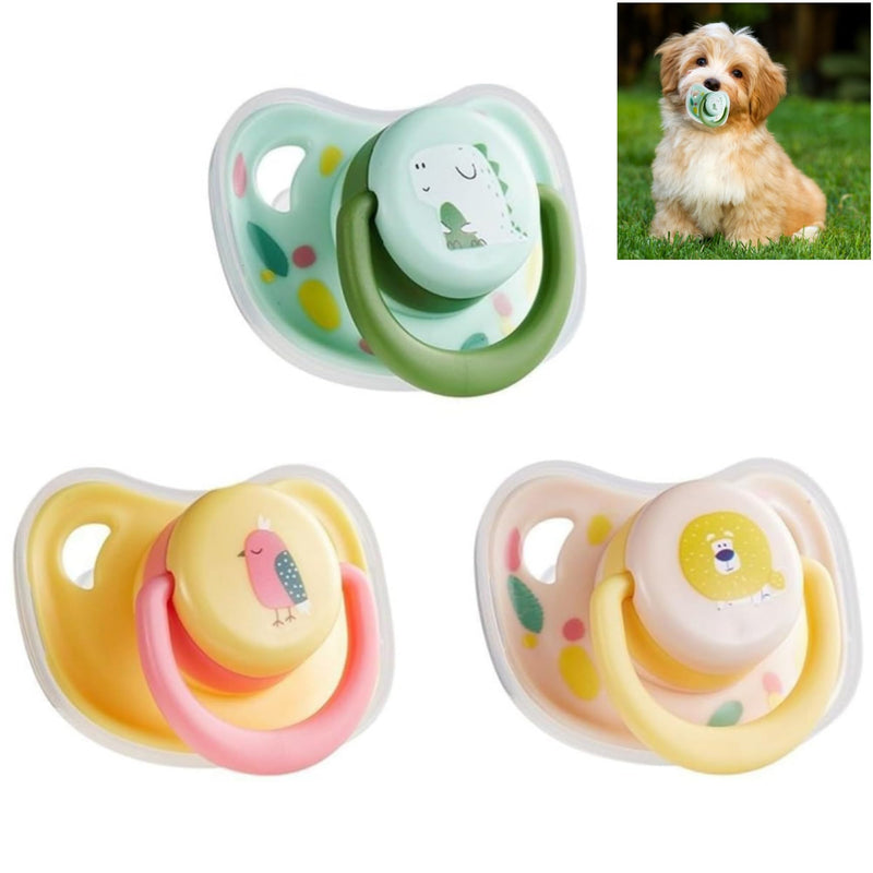 3PCS Pet Dog Silicone Pacifier, Puppy Pet Calming Pacifier, 2024 New Small Dog Cat Chew Toy Animal Accessories Decoration, Yellow Pink Green