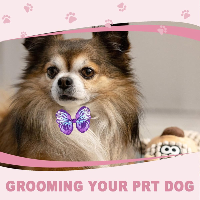22 Pieces Cute Dog Hair Bows with Elastic Rubber Bands, Small Puppy Hair Accessories with Butterfly Flower Pearls Double Bow Elegant style for Pets Dogs Cats Hair Grooming (Purple and Pink) Elegant Pueple and Pink - PawsPlanet Australia