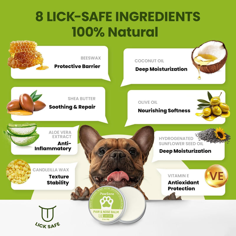 Lick-Safe Dog Paw & Nose Balm with Coconut Oil | All-Natural Moisturizer & Soother for Dry, Cracked Pads & Snout| Cat Wax & Cream, Nose Butter for frenchies| Horse Hoof Care (60 g /2.1 oz) 1 Pack - PawsPlanet Australia