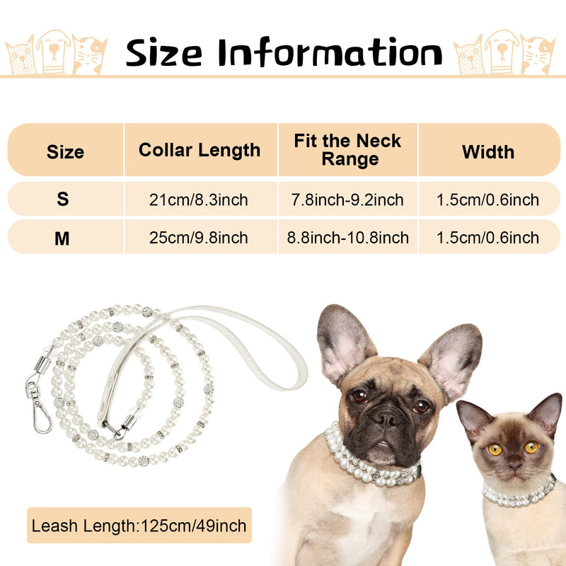 Weewooday 2 Pcs Dog Wedding Collar with Leash Pearl Necklace Collar and Beaded Leash with Lockable Hooks and 2 Rows of Pearls Adjustable for Pet Cat Bridal(Medium) Medium - PawsPlanet Australia