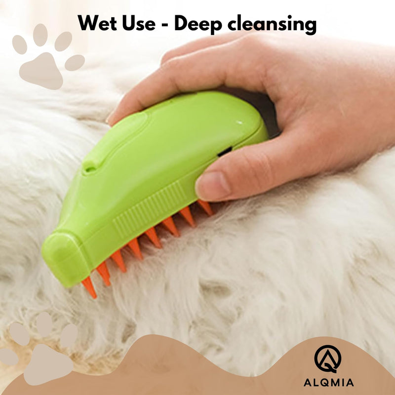 Cat Steam Brush 3 in 1, Silicone Massage Grooming & Pet Hair Remover, Spritz Defur Comb for Cats Dogs, Steamy Brush, Misting Pets Grooming Comb, Pet Hair Brushes Indoor Steamer by ALQMIA (Green) Green - PawsPlanet Australia