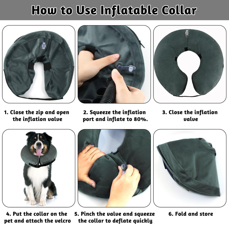 Inflatable Dog & Cat Collar with Adjustable Fastening, Dog Collar for Surgery or Wound Healing, Anti-Biting, Anti-Licking (Grey, M) gray
