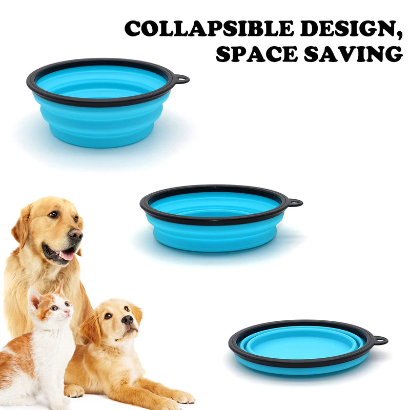 COLLAPSIBLE Dog Cat Bowls 2 Pack Travel Dog Bowls Portable Pet Water Bowl Dog Cat Food Feeder Walking Hiking Camping Bowl for Small Medium Large Dogs Light Blue & Dark Blue - PawsPlanet Australia