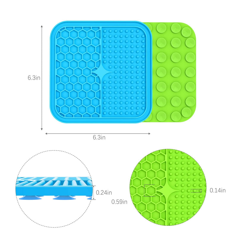 MateeyLife 2PCS Small Lick Mat for Dogs and Cats, Licking Mats for Dog Anxiety Relief, Cat Peanut Butter Lick Pad for Boredom Reducer, Dog Treat Mat Perfect for Bathing Grooming Blue&Green 6'' × 6'' - PawsPlanet Australia