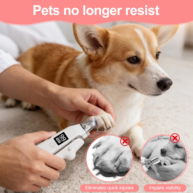 2 in 1 Dog Nails Clippers - Nail Grinders Claws Trimmer for Grooming with Light and LED Screen, Easy Nail Trimmer File, Safe Silent Pet Nail Grinder for Small, Medium Dogs Cats White with LED Screen - PawsPlanet Australia