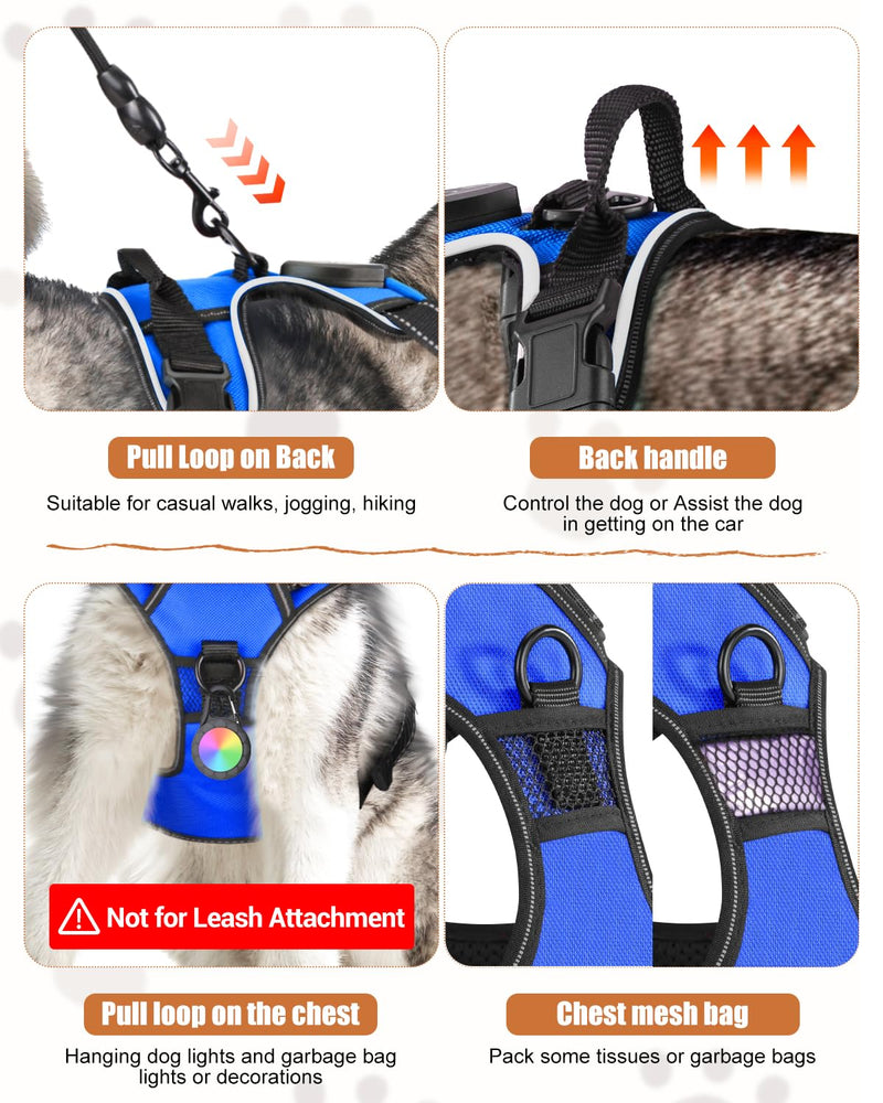 Light Up Dog Harness - LED Dog Harness Rechargeable for Night Walking, Three Lighting Modes, Flashing for More Than 20 Hours, Oxford Cloth(Blue/Large) Blue Large - PawsPlanet Australia