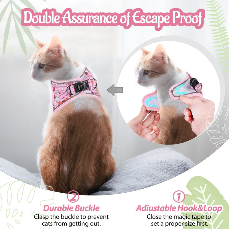 Cat Harness and Leash Escape Proof for Walking, Adjustable Soft Kitten Harness with Reflective Straps Step in Cat Vest Harness for Small Kitten and XS Dogs (Pink, XS-Chest(10.2"-11.8")) XS-Chest(10.2"-11.8") Pink