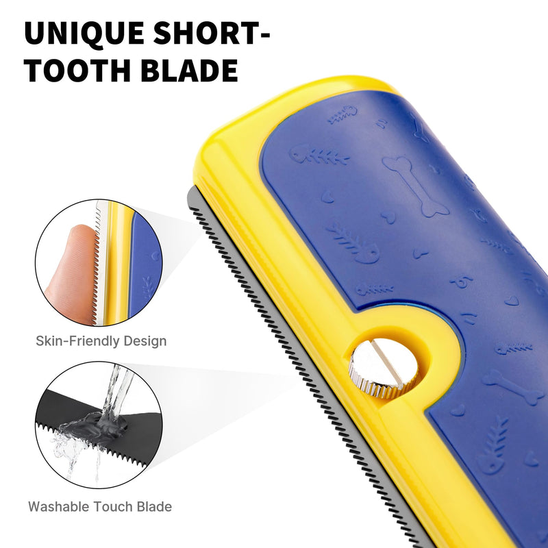 Dog Brush for Shedding, Deshedding Grooming Tool for Dogs & Cats, Pet Hair Remover, Cat Deshedding Comb, Professional Grooming Tool, Easy to Clean, Pet Grooming Brush for Dogs and Cats Blue_Yellow - PawsPlanet Australia