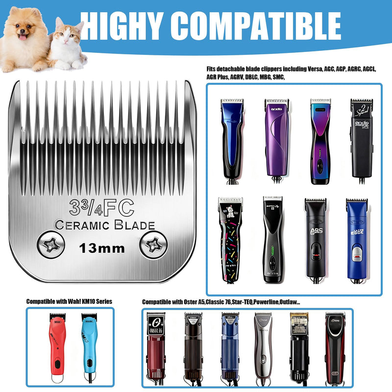 Dog Grooming Replacement Blades Compatible with Andis Dog Clipper, Dog Clipper Blades Compatible with Oster A5,Wahl KM-10 Series Dog Clipper,3FC Blades (13mm) Silver/3FC-3PCS