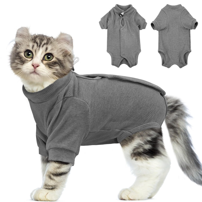 SUNFURA Cat Recovery Suit Female Anti-Licking Full Body Cat Surgery Recovery Suit with Sleeves Kitten Onesie After Spay Pet Surgical Recovery Suit Male Neuter E Collar Cone Alternative Grey S Small