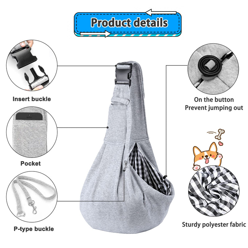 Kanemc Dog Sling Carrier for Small Dogs Cat Puppy Pets Up to 16.5lbs, Comfy Hard Bottom Support, Adjustable Padded Shoulder Strap, Hands-Free Dog Carrier Sling Bag for Outdoor Travel gray - PawsPlanet Australia