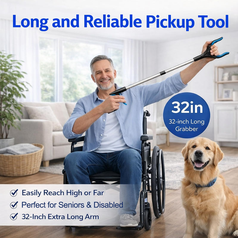2-Pack 32" Grabber Reacher Tool, Effortless Reacher Grabber Pickup Tool, Heavy Duty Grip Grabber Tool, Wide Claw Foldable Trash Picker Upper Grabber Essential for Senior, Health, Surgery Recovery 32"blue&orange - 2pack - PawsPlanet Australia