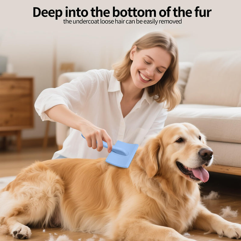 Pet Slicker Brush for Long & Short Hair - Detangling Tool for Dogs & Cats - 135° Angled Stainless Steel Pins, Curved Handle - Gentle Grooming for Small/Medium/Large Breeds (Blue) Blue - PawsPlanet Australia