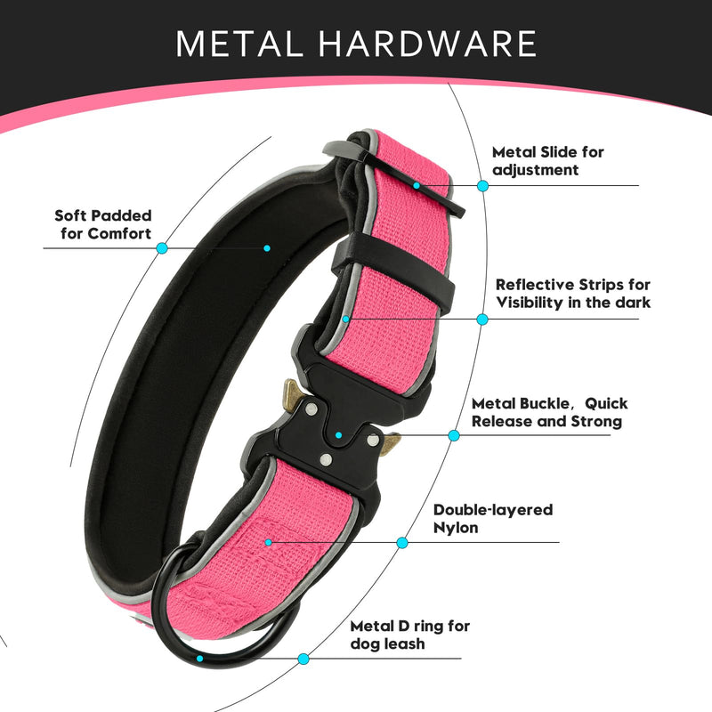Dog Collar for Small Medium Large Dogs, Reflective, Adjustable Heavy Duty Dog Collar, Soft Neoprene Padded Comfortable for Walking (Pink, L) Pink - PawsPlanet Australia