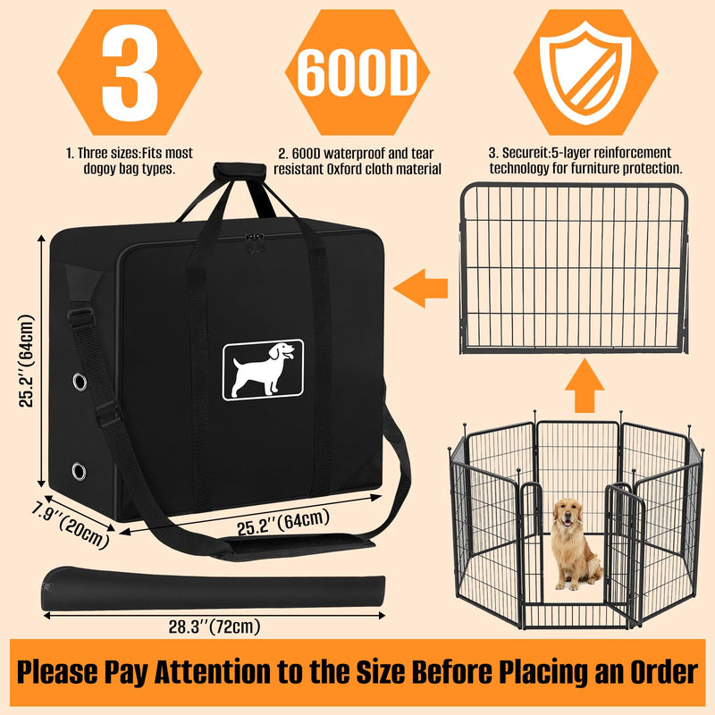 Dog Playpen Storage Bag, Fits 24" H 8 Panels and 9 Stakes, Dog Fence Travel Bag for Foldable Exercise Pet Playpen, with Shoulder, Waterproof Tear Resistant 600D Oxford Fabric, Designed for RV Trips 24 inch - PawsPlanet Australia