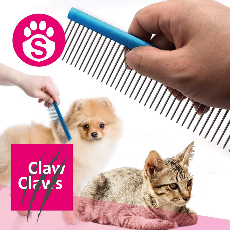 7.5" Greyhound Oval Grooming Comb – Blue Aluminum Spine, Stainless Steel Teeth Comb for Long-Haired Dogs & Cats, Removes Mats, Tangles, and Loose Fur – Lightweight for Long Time Deshedding Silver/Blue 7.5" - PawsPlanet Australia