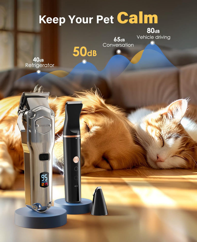 oneisall Dog Grooming Kit for Heavy Thick Hair&Coats/Low Noise Rechargeable Cordless Waterproof Dog Clippers for Grooming Animals&Pets/Pet Shaver with Stainless Steel Blade and Paw Trimmer - PawsPlanet Australia