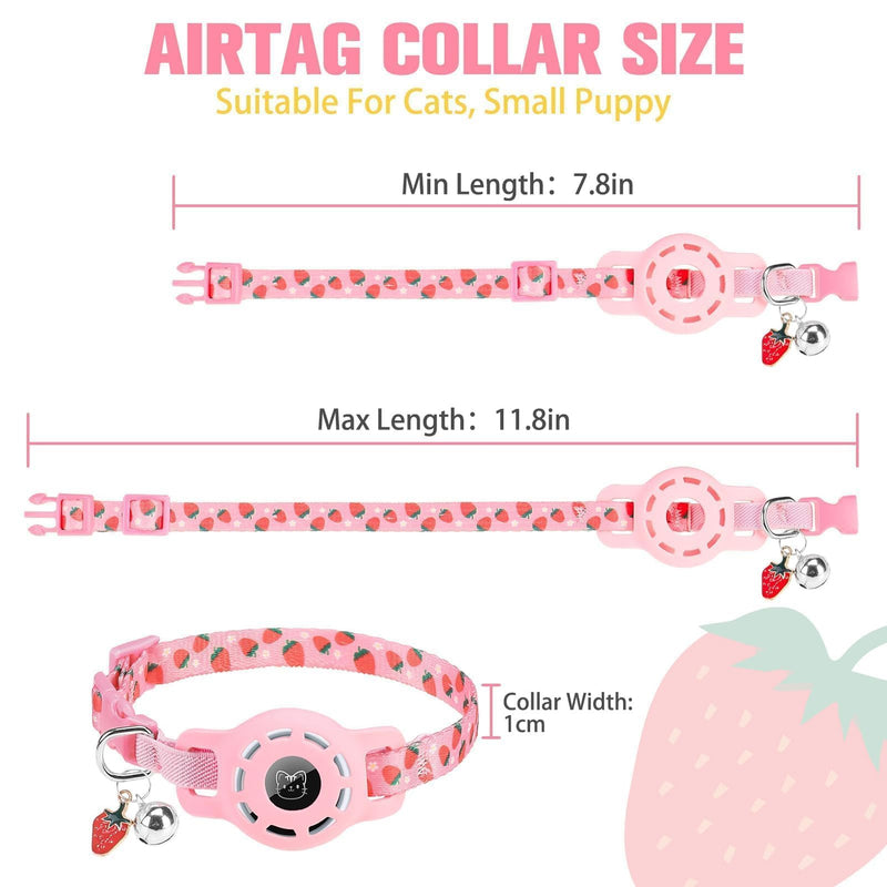 BINGPET AirTag Cat Collar with Bells, Upgraded Safety Elastic Cat Collar with Airtag Cat Collar Holder, Anti-Lost Cat Collars for Girl Boy Cats, Anti-Suffocation Kitty Puppy Collars Pink - PawsPlanet Australia