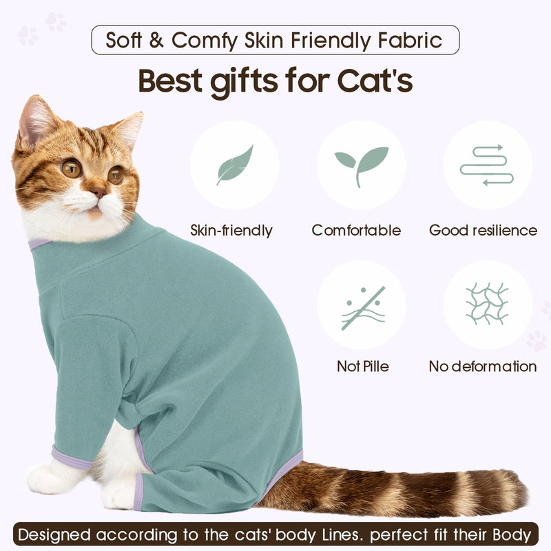 DENTRUN Cat Clothes for Hair Control with Hair Sticky Fabric - Soft Recovery Suit & Breathable Lint-Resistant Cat Sweater for Cats Only, Kitten Onesie Pajamas, XL, Bean Green X-Large - PawsPlanet Australia