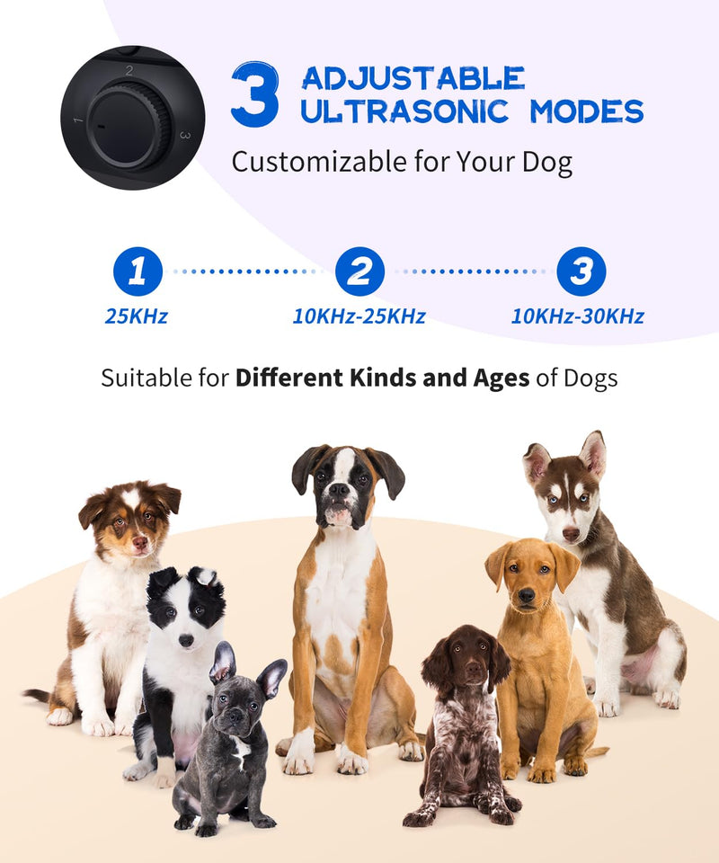 Ultrasonic Dog Bark Deterrent Devices, Anti Barking Device for Dogs with 3 Modes, Rechargeable Ultrasonic Bark Box Dog Barking Silencer, Indoor/Outdoor Bark Box - [Black]