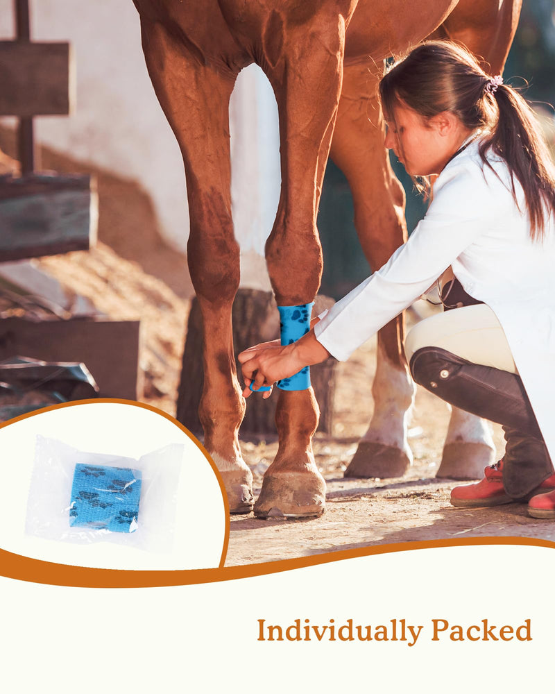 Self-Adhesive Vet Bandage Wrap, First Aid for Dogs & Horses, Multi-Use for Gear Grip & Cable Organizing, Individually Wrapped, 2 Inch, 8 Rolls, Rainbow Paw 8 Count (Pack of 1) - PawsPlanet Australia
