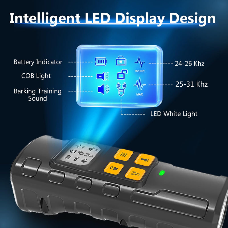 Dog Bark Deterrent - 2025 Triple Anti Bark Device Ultrasonic Strobe light Hybrid with 2 Modes, 6 IN 1 Humane Trainer, LCD Display, 50ft Range for Indoor Outdoor, Instantly Stop Neighbor's Dog Barking
