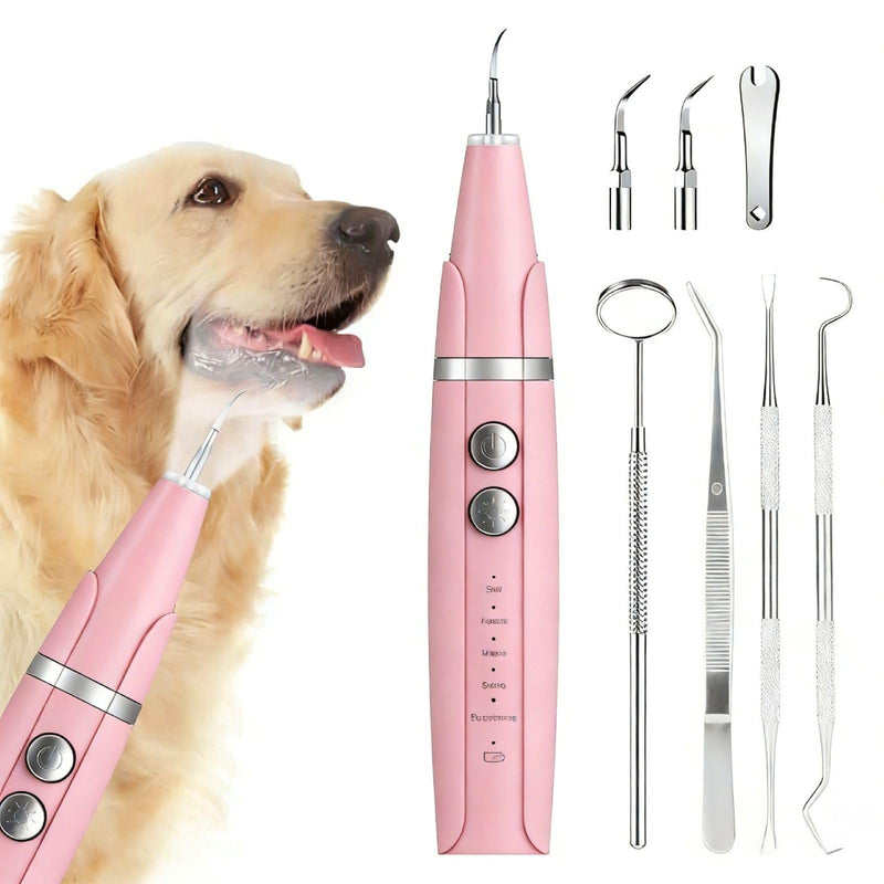 Dog Plaque Remover for Teeth, Pet Teeth Cleaning Products for Tartar & Plaque Off, with LED-Light, Dog Toothbrush for Dental Care, Pink