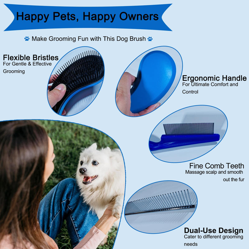 3 PCS Puppy Brush Grooming Kit, Stainless Steel Flea Comb, Fit for Yorkie, Shih Tzu, Maltipoo, Soft Bristle (Blue) Blue - PawsPlanet Australia
