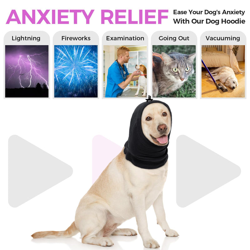 Dog Snood - Ear Covers for Bath, Grooming & Noise Anxiety Relief - Soft, Breathable Dog Neck & Ear Warmer Large Black