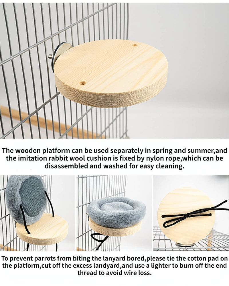 Bird Perch Stand Platform with Warm Cotton Cushion, Wood Parrot Perch for Pet Parrot, Budgies, Parakeet, Cockatiels, Conure, Lovebirds, Rat, Mouse Cage (Small, Grey) - PawsPlanet Australia