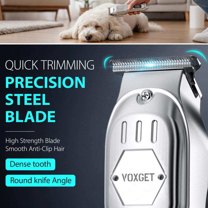 Dog Clippers for Grooming Thick Hair, Upgrade Low Noise Pet Shaver with 8 Size Detachable Combs for Heavy Curly Hair, Rechargeable Metal Blade Clipper Grooming Kit for Dogs Animals (Silvery) Silver