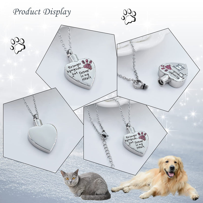 Fashion Pet Cremation Jewelry Stainess Steel Heart Keepsake Ashes Necklace Dog Cat Paw Memorial Urn Pendant Pink