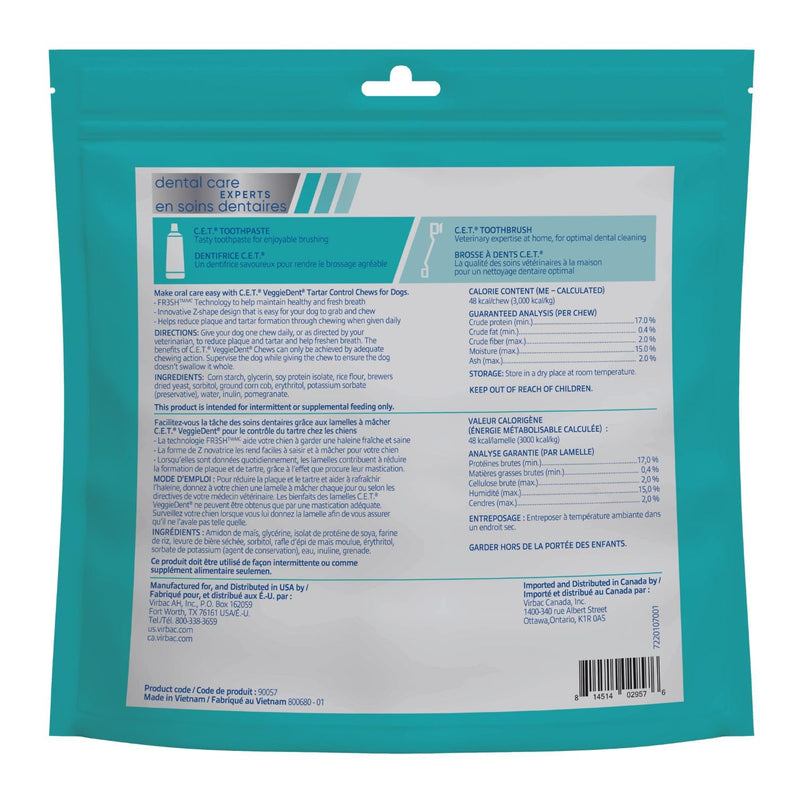 Virbac C.E.T.® VEGGIEDENT® FR3SH® Tartar Control Chews for Dogs with digestive health support, VOHC Approved, Medium 22-66lbs 1.55 Pound (Pack of 1) - PawsPlanet Australia
