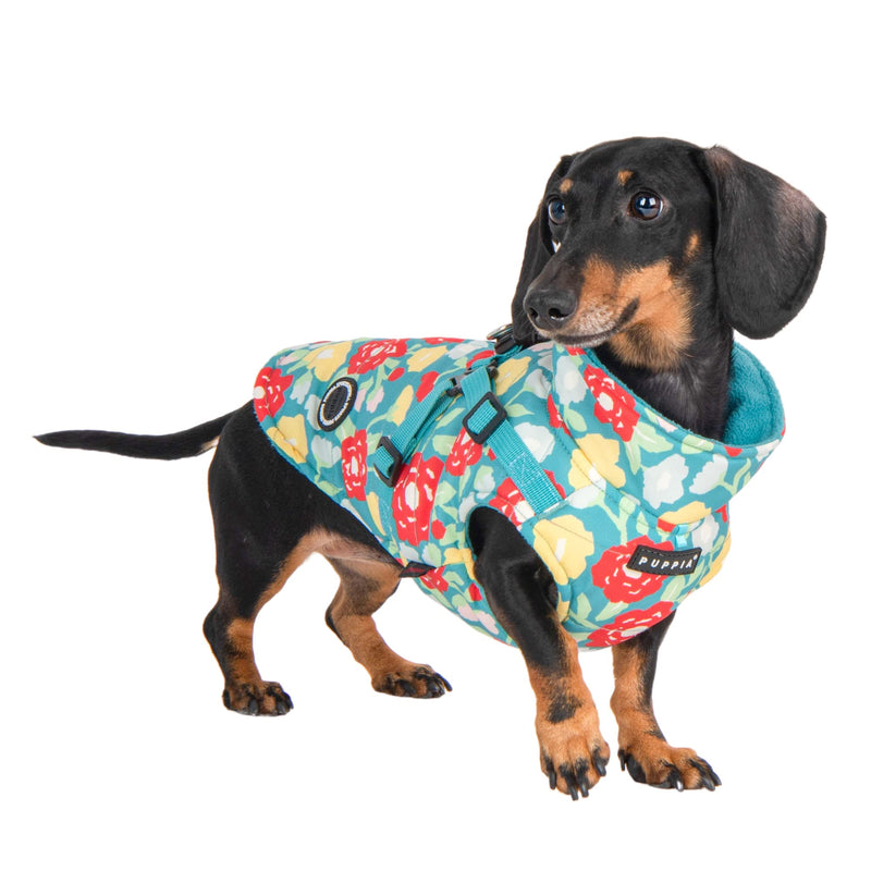 PUPPIA Puppia Alyssa Winter Dog Coat with Integrated Harness No Pull Cold Weather Waterproof Warm Fleece Back Zipper for Small & Medium Dog, Aqua, X-Large - PawsPlanet Australia