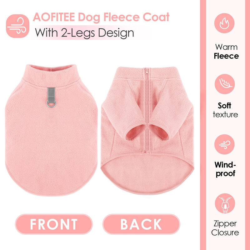 AOFITEE Dog Vest, Warm Dog Sweaters for Small Dogs Male Female, Fleece Dog Sweatshirt Puppy Sweater Lightweight Dog Coat, Reflective Turtleneck Dog Fleece Vest with D-Ring for Small Medium Dogs, S Pink