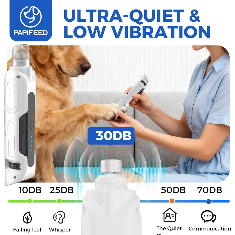 6 Speed Pet Nail Grinder with Dual LED Lights,with Dust Proof Cover,Pet Nail Grinder Super Quiet Rechargeable Electric Dog Nail Trimmer Painless Paws Grooming & Smoothing Tool for Medium Small Dog White Grinder