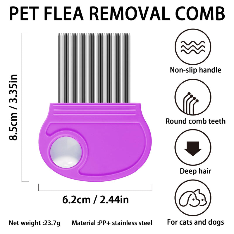 Flea Comb for Dogs Cats Kittens - 3 PCS Cat Flea Comb Brush for Small Dogs Stainless Steel Flea Comb with Magnifier for Pet Grooming Eye Tear Stain (Prule) Prule - PawsPlanet Australia